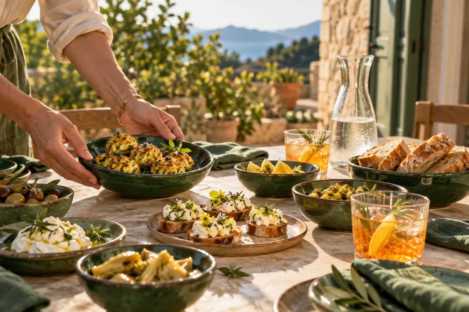 Terrasse du Bistrot Napoléon à Hyères, tables et chaises en métal devant la devanture fleurie, à l’heure de l’apéritif.