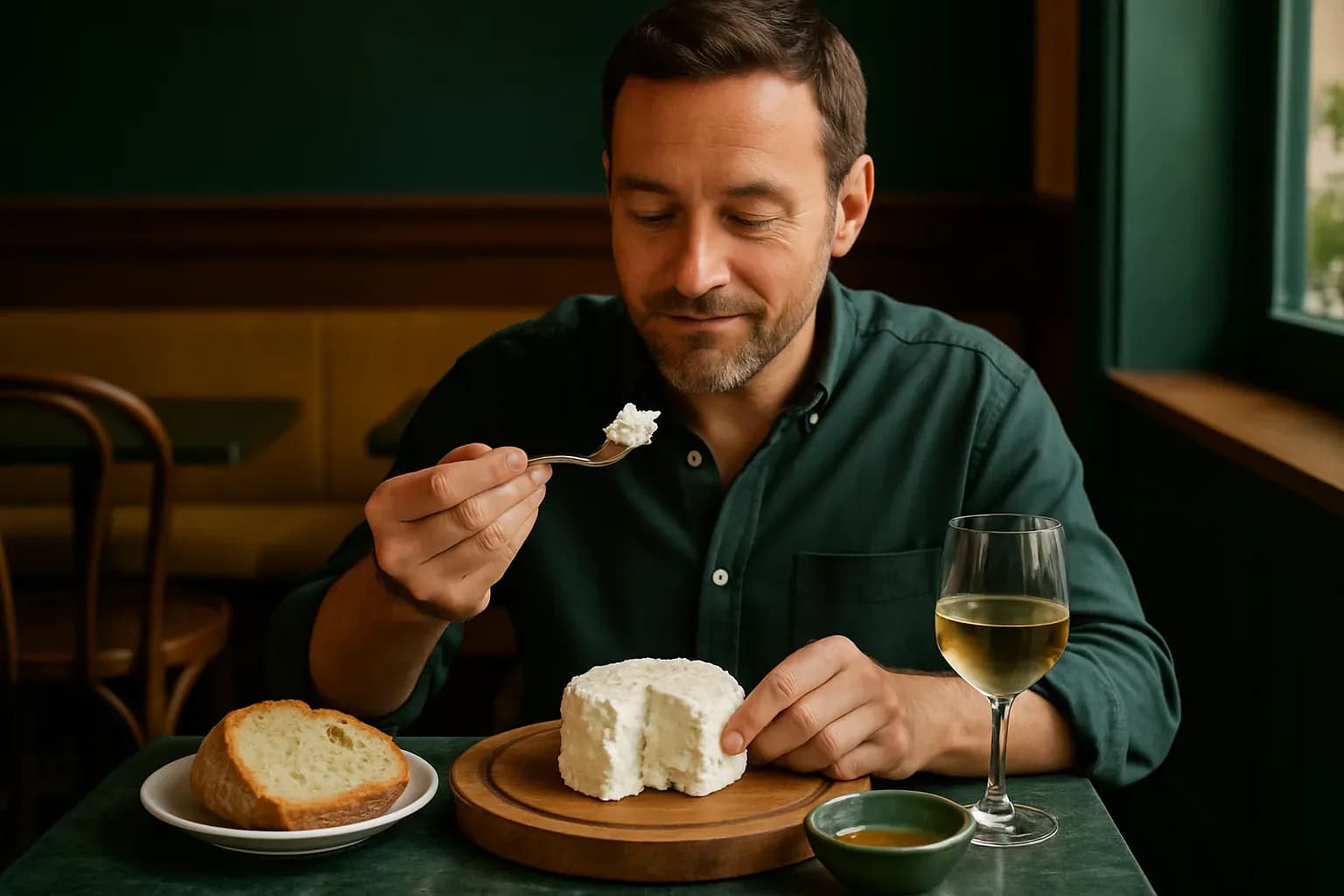 Illustration éditoriale : comment déguster le brocciu, fromage frais corse au petit-lait de brebis.