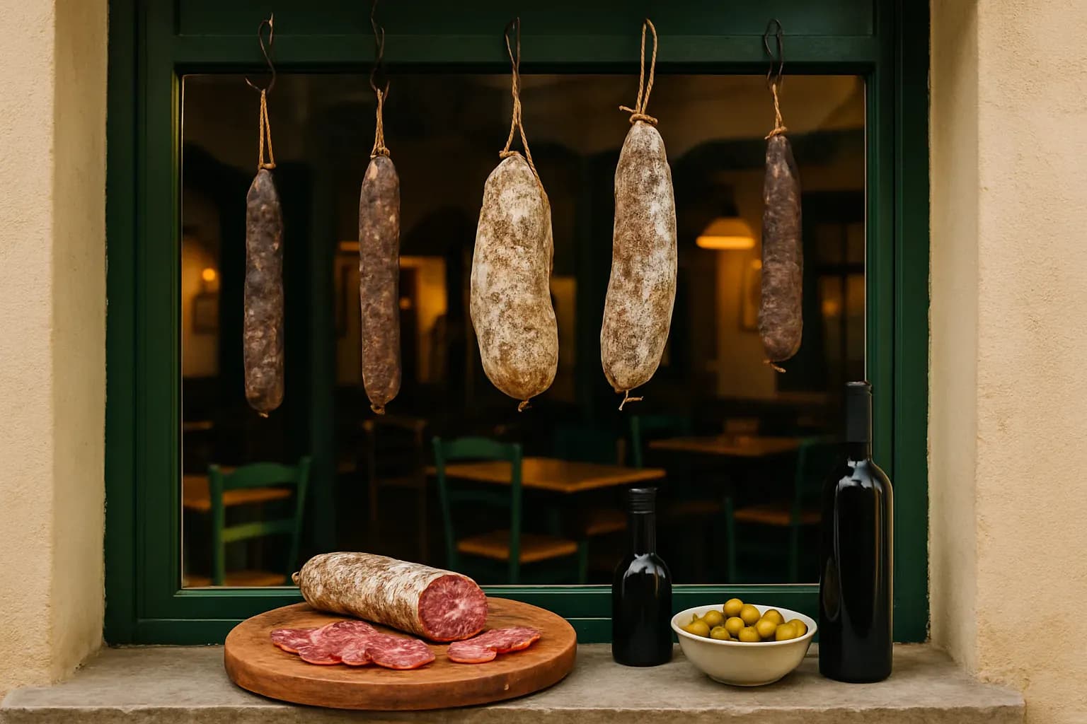 Illustration éditoriale : comment conserver la charcuterie corse — coppa, lonzu et saucisson séchés.